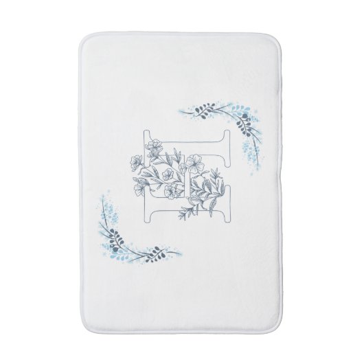 Initial "H" Blue Monogram Calm Floral Badematte (Vorderseite Vertikal)