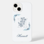 Initial "H" Blue Monogram Calm Floral Case-Mate iPhone Hülle (Rückseite)