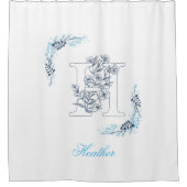 Initial "H" Blue Monogram Calm Floral Duschvorhang (Vorderseite)