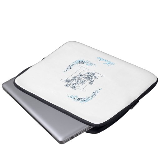Initial "H" Blue Monogram Calm Floral Laptopschutzhülle (Vorne Knopf)