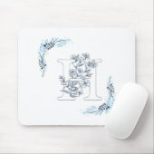 Initial "H" Blue Monogram Calm Floral Mousepad (Mit Mouse)
