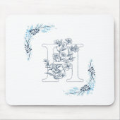 Initial "H" Blue Monogram Calm Floral Mousepad (Vorne)