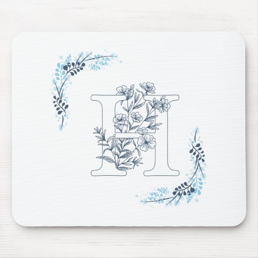 Initial "H" Blue Monogram Calm Floral Mousepad (Vorne)