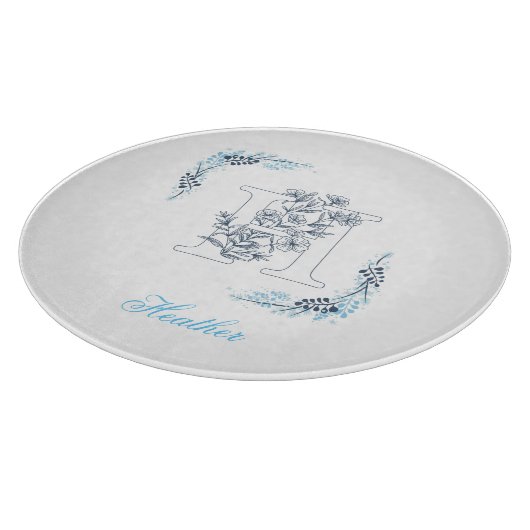 Initial "H" Blue Monogram Calm Floral Schneidebrett (Ecke)
