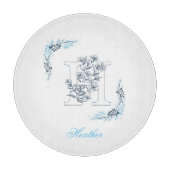 Initial "H" Blue Monogram Calm Floral Schneidebrett (Vorderseite)