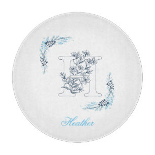 Initial "H" Blue Monogram Calm Floral Schneidebrett