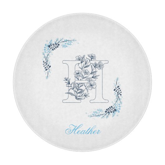 Initial "H" Blue Monogram Calm Floral Schneidebrett (Vorderseite)