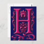 Initial H Fuschia Navy Monogram Card Postkarte (Vorne/Hinten)