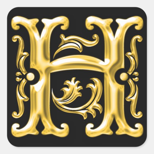 Initial-H-Hauptstadt-Buchstabenaufkleber in Gold Quadratischer Aufkleber (Vorderseite)