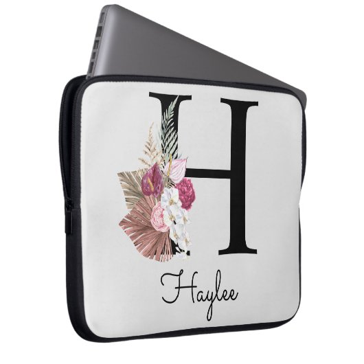 Initial H Mit Monogramm Pink Boho Floral Laptopschutzhülle (Vorne Rechts)