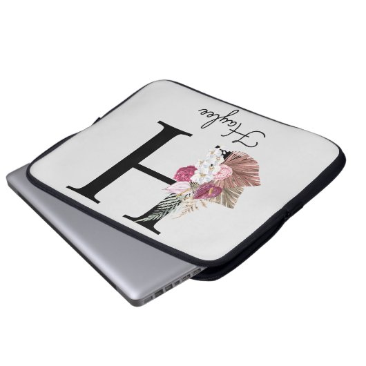 Initial H Mit Monogramm Pink Boho Floral Laptopschutzhülle (Vorne Knopf)