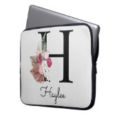 Initial H Mit Monogramm Pink Boho Floral Laptopschutzhülle (Vorderseite Links)