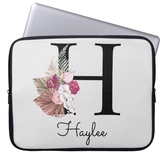 Initial H Mit Monogramm Pink Boho Floral Laptopschutzhülle (Vorderseite)