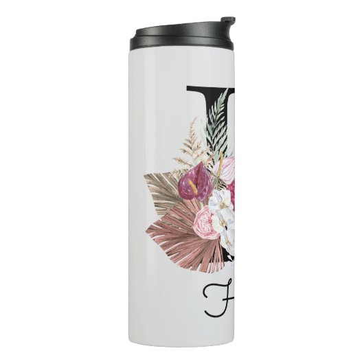 Initial H Mit Monogramm Pink Boho Floral Thermosbecher (Nach links gedreht)