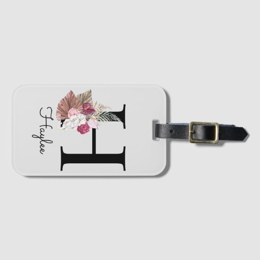 Initial H Monogram Pink Boho Girly Floral Gepäckanhänger (Vorderseite (Horizontal))
