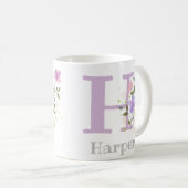 Initial H und Name Harper mit Blume Kaffeetasse (VorderseiteRechts)