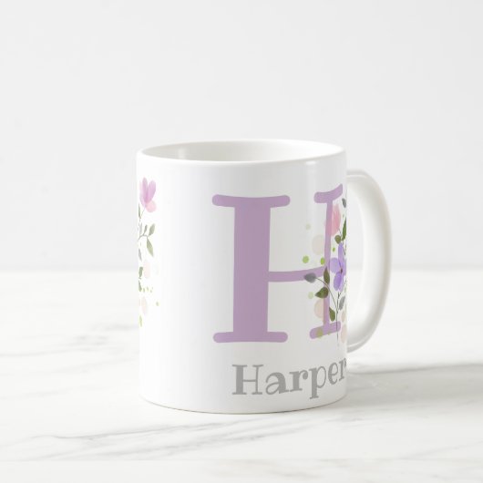 Initial H und Name Harper mit Blume Kaffeetasse (VorderseiteRechts)