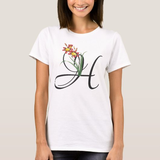 Initial H, Vintag Harlequin Blume T - Shirt (Vorderseite)