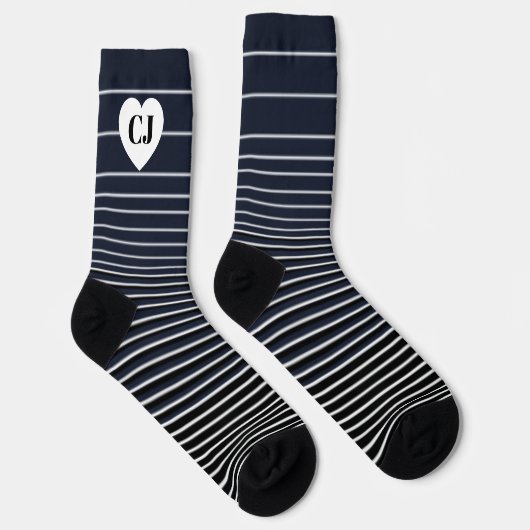 Initial Heart Stripe Crew Socks Blue White Socken (Rechts)