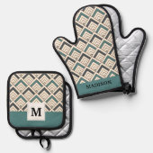 Initial hinzufügen | Aquamarines geometrisches Mus Ofenhandschuh & Topflappen-Set (Vorderseite/Rückseite)