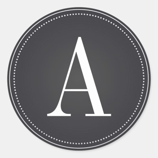 Initial-Hochzeitsticker für Schwarze Monogramm Runder Aufkleber (Vorderseite)
