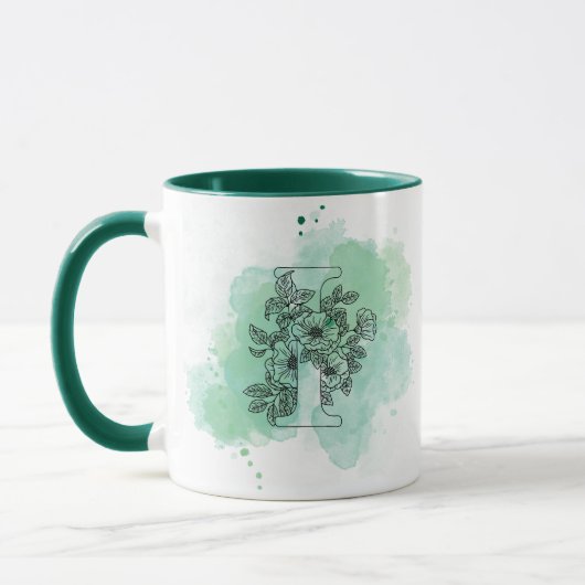 Initial I Aquarellmonogramm Grün Botanisch Tasse (Links)