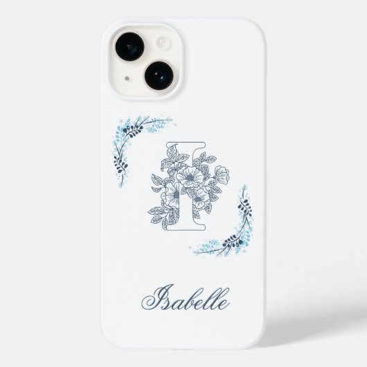 Initial "I" Blue Monogram Calm Floral Case-Mate iPhone Hülle (Rückseite)