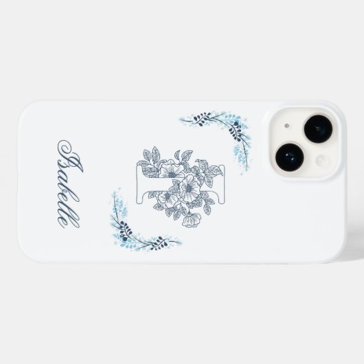 Initial "I" Blue Monogram Calm Floral Case-Mate iPhone Hülle (Rückseite (Horizontal))