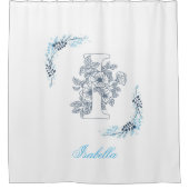 Initial "I" Blue Monogram Calm Floral Duschvorhang (Vorderseite)