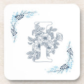 Initial "I" Blue Monogram Calm Floral Getränkeuntersetzer (Vorderseite)