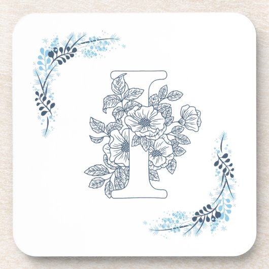Initial "I" Blue Monogram Calm Floral Getränkeuntersetzer (Vorderseite)