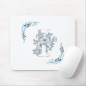 Initial "I" Blue Monogram Calm Floral Mousepad (Mit Mouse)
