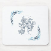 Initial "I" Blue Monogram Calm Floral Mousepad (Vorne)