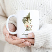 Initial I Boho Floral Orchid Greenery Individuelle Kaffeetasse