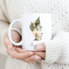 Initial I Boho Floral Orchid Greenery Individuelle Kaffeetasse