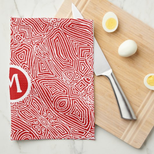 Initial in Red Scribbleprint Kitchen Handtuch (Viertel Falte)