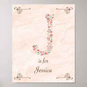 Initial J Baby Name Monogram Art Print Poster