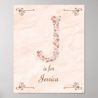 Initial J Baby Name Monogram Art Print Poster