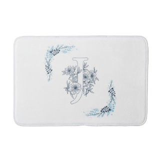 Initial "J" Blue Monogram Calm Floral Badematte