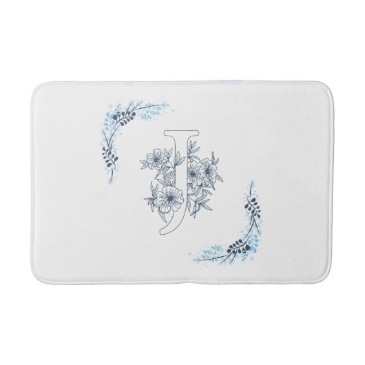Initial "J" Blue Monogram Calm Floral Badematte (Vorderseite)