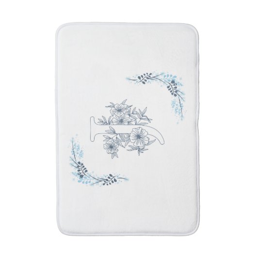 Initial "J" Blue Monogram Calm Floral Badematte (Vorderseite Vertikal)