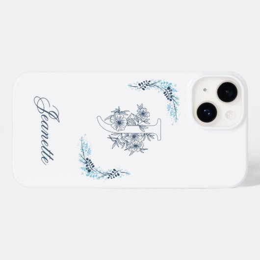 Initial "J" Blue Monogram Calm Floral Case-Mate iPhone Hülle (Rückseite (Horizontal))