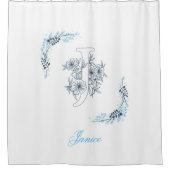 Initial "J" Blue Monogram Calm Floral Duschvorhang (Vorderseite)