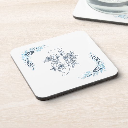 Initial "J" Blue Monogram Calm Floral Getränkeuntersetzer (Linke Seite)