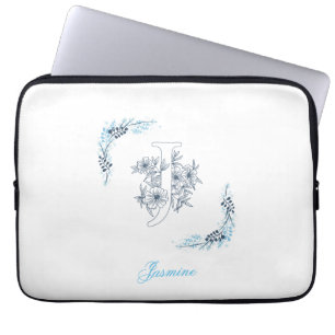 Initial "J" Blue Monogram Calm Floral Laptopschutzhülle