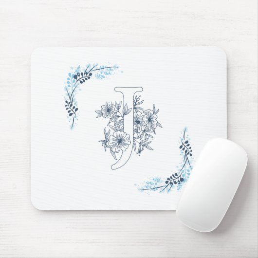 Initial "J" Blue Monogram Calm Floral Mousepad (Mit Mouse)