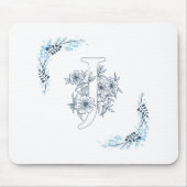 Initial "J" Blue Monogram Calm Floral Mousepad (Vorne)