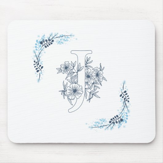 Initial "J" Blue Monogram Calm Floral Mousepad (Vorne)