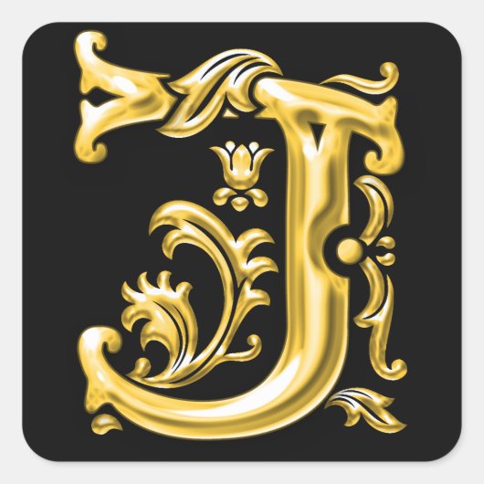 Initial J Hauptstadt Letter Sticker in Gold (Vorderseite)