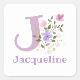 Initial J Plus Name Jacqueline & Blume Design Quadratischer Aufkleber